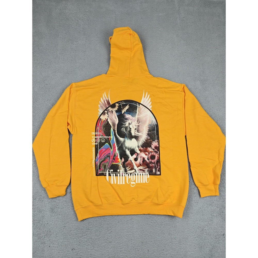 Civil Regime Hoodie Mens Large Gold SIN The Other Side Pegasus‎ Graphic Art New
